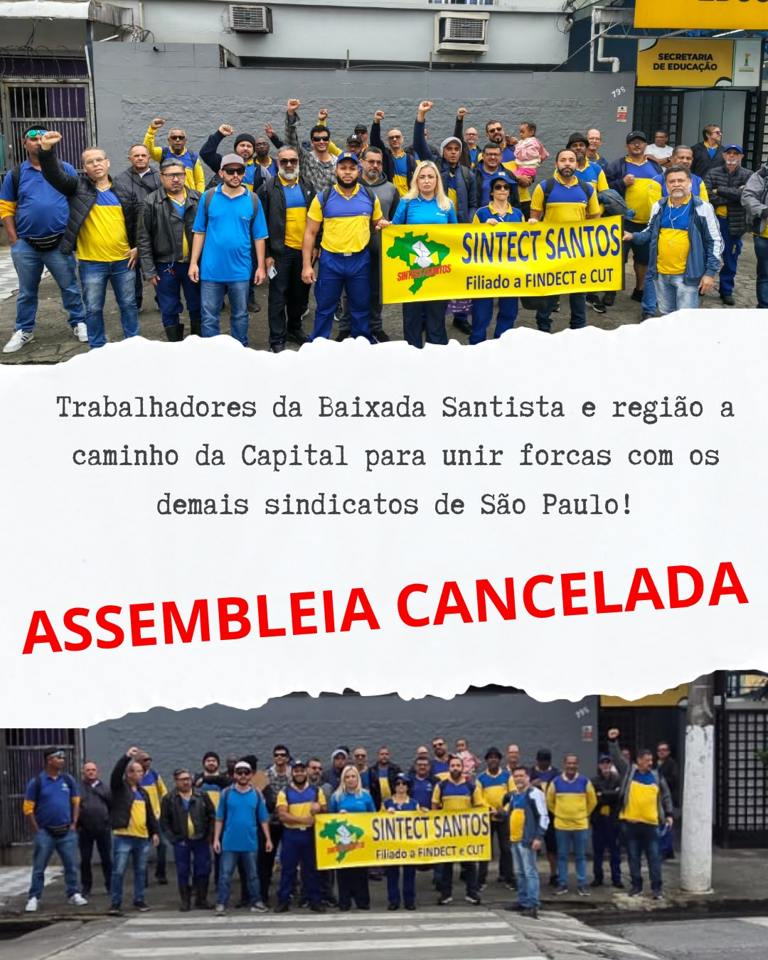 Arte do Grande Ato em São Paulo com os trabalhadores da Baixada Santista a caminho da Capital para unir forças na greve