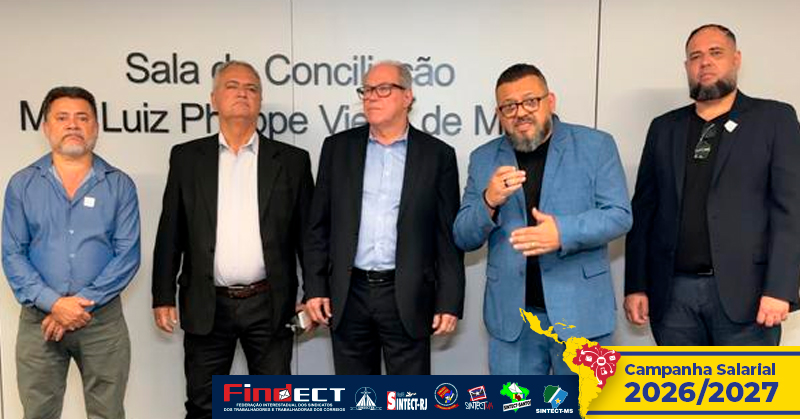 Imagem de destaque da Campanha Salarial 2026 da FINDECT sobre a audiência de conciliação no TST